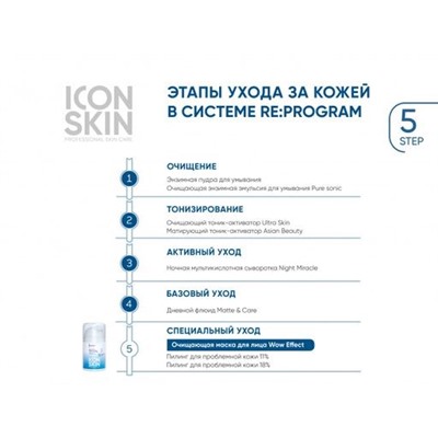 ICON SKIN Косметическая маска для лица от прыщей, акне и жирного блеска. Для проблемной кожи.50 мл