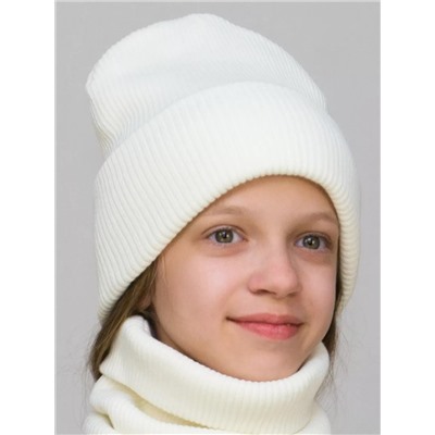 Комплект зимний для девочки шапка+снуд Татьяна (Цвет молочный), размер 56-58