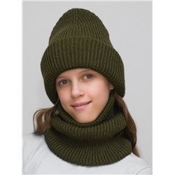 Комплект зимний для девочки шапка+снуд Monro (Цвет болотный), размер 56-58, шерсть 70%