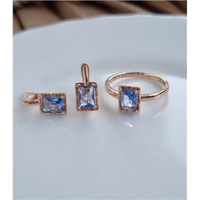 Комплект коллекция "Дубай", покрытие позолота с камнем, цвет синий, серьги, кольцо р-р 18, А101430, арт.747.539