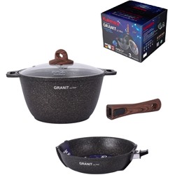 Набор посуды литье 3пр №18 АП Granit Ultra (кастр4,0л, 1ст/кр, сков24см, съем.руч) original нкп18го