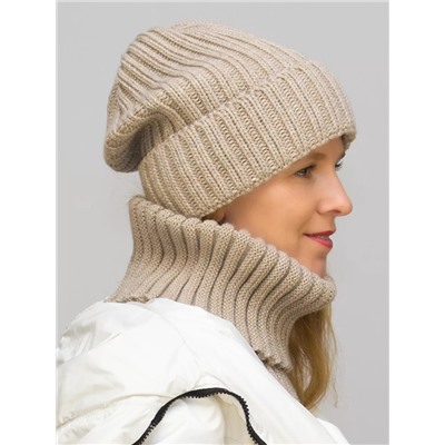 Комплект зимний женский шапка+снуд Кэмерон (Цвет бежевый), размер 56-58, шерсть 30%
