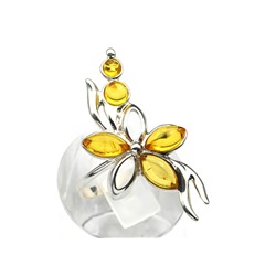 Кольцо с янтарем "цветок" 18*36мм лимонный размер 17,  3,21гр