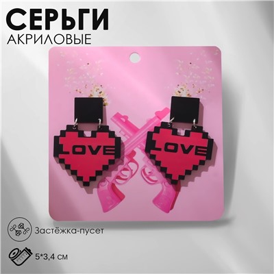 Серьги акрил one love, цвет черно-розовый в серебре Queen fair