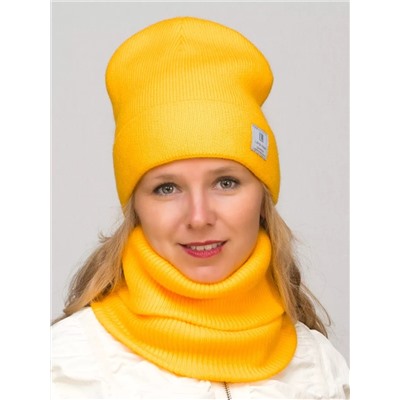Комплект зимний женский шапка+снуд Милана (Цвет желтый), размер 52-54