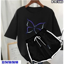 Шорты и футболка Size Plus  с бабочкой Чёрная SV
