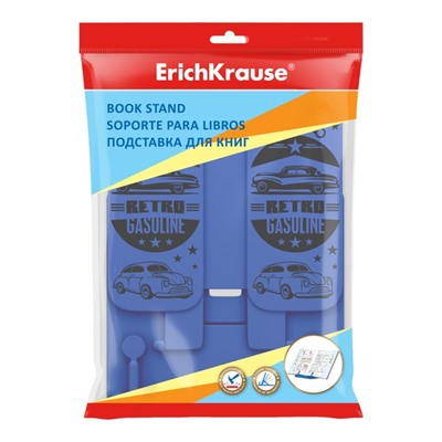 Подставка для книг ErichKrause Vintage Car, пластиковая, синяя с рисунком