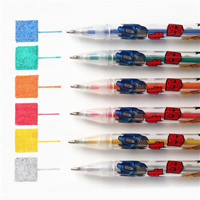 Ручка шариковая с блестками, 6 цветов, трансформеры Hasbro