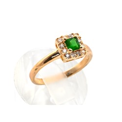 Кольцо с позолотой "Карат" циркон зелёный, размер 16