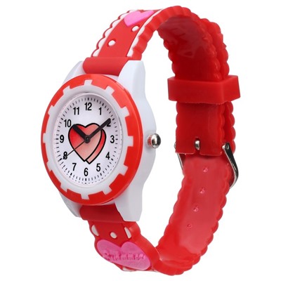 Часы наручные детские, "Сердечки", d-3 см, ремешок силикон l-20 см, красные