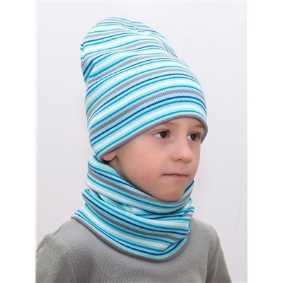 Комплект для мальчика шапка+снуд Бирюзовая полоса, размер 50-52,  хлопок 95%