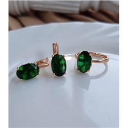 Комплект коллекция "Дубай", покрытие позолота с камнем, цвет зеленый, серьги, кольцо р-р 19, А101870, арт.747.534