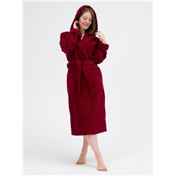 Женский махровый халат с капюшоном / Бордовый