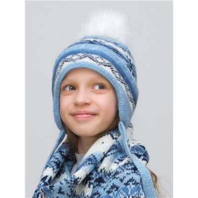 Комплект зимний для девочки шапка+шарф Анютка (Цвет голубой), размер 52-54, шерсть 70%