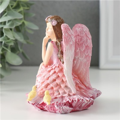 Сувенир полистоун "Девочка-ангел в розовом платье с птичками" розовые крылья 10х8,5х10 см