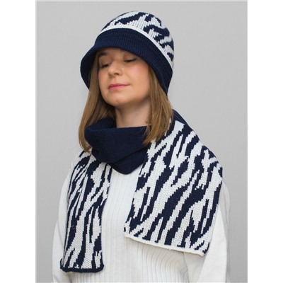 Комплект шляпа+шарф женский весна-осень Mariana (Цвет темно-синий), размер 56-58, шерсть 30%