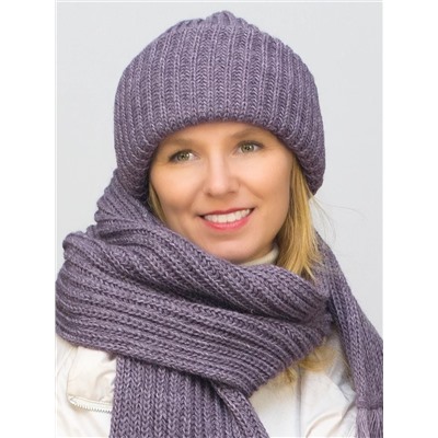 Комплект зимний женский шапка+шарф Анна (Цвет темно-сиреневый), размер 56-58, шерсть 30%