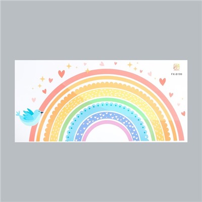 Наклейка пластик интерьерная цветная "Разноцветная радуга с птичкой" 30х60 см