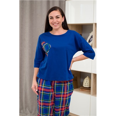 Пижама (джемпер и брюки) из кулирки Жасмин / Синяя клетка макси