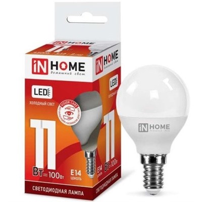 Лампа светодиодная Е14 11W холодный свет 6500K шар In Home 4929 /540920/
