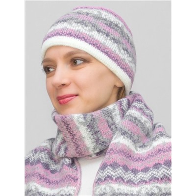 Комплект зимний женский шапка+шарф Марселан (Цвет сиреневый), размер 54-56, шерсть 50%, мохер 30%