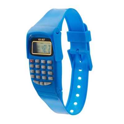 Часы наручные электронные детские, с калькулятором, ремешок силикон, l-21 см, синие
