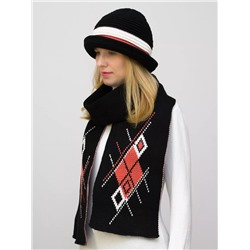 Комплект шляпа+шарф женский весна-осень Bloom (Цвет черный), размер 56-58, шерсть 30%