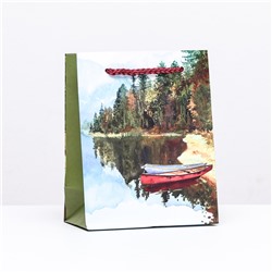 Пакет подарочный "Лодка у реки", 11,5 х 14,5 х 6,5 см