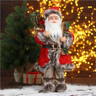 Дед Мороз "В красной шубке с лыжами и подарками" 45 см