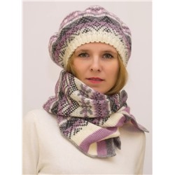 Комплект зимний женский берет+шарф Мариз (Цвет сиреневый), размер 52-54, шерсть 50%, мохер 30%