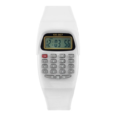 Часы наручные электронные детские, с калькулятором, ремешок силикон, l-21 см, белые