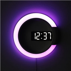Часы электронные настенные: 7 режимов подсветки, будильник, термометр, 30.5х3.5 см