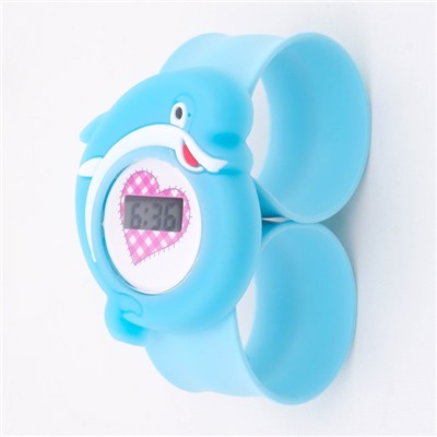 Часы наручные электронные, детские "Дельфин", ремешок силикон l-21.5 см