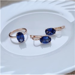 Комплект коллекция "Дубай", покрытие позолота с камнем, цвет синий, серьги, кольцо р-р 19, А101870, арт.747.527