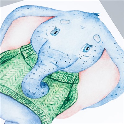 Наклейка пластик интерьерная цветная "Слонёнок в зелёном свитере" 40х39 см