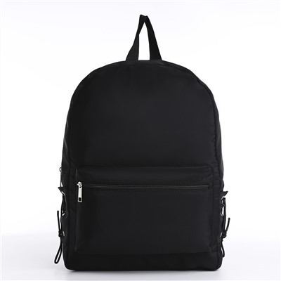 Рюкзак школьный текстильный с боковыми лентами, 38х29х11см, цвет черный, отдел на молнии NAZAMOK