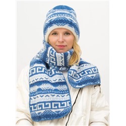 Комплект зимний женский шапка+шарф Зима (Цвет светло-синий), размер 56-58, шерсть 30%, мохер 50%