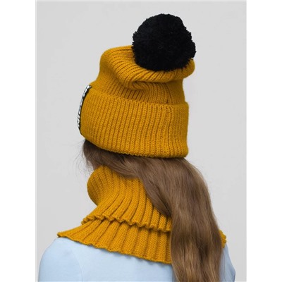 Комплект весна-осень для девочки шапка+снуд Айс (Цвет охра), размер 56-58, шерсть 30%