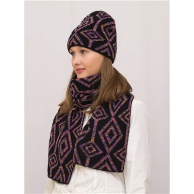 Комплект зимний женский шапка+шарф Азалия (Цвет сиреневый), размер 56-58, шерсть 50%, мохер 30%