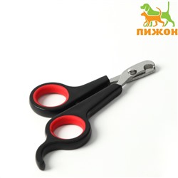 Ножницы-когтерезы с упором для пальца, отверстие 6 мм, черные с красным Пижон