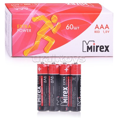 Батарея солевая Mirex R03 / AAA 1,5V, в упаковке 60 шт.,(4)