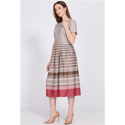 Платье Solei 4157 бежево-розовая полоска