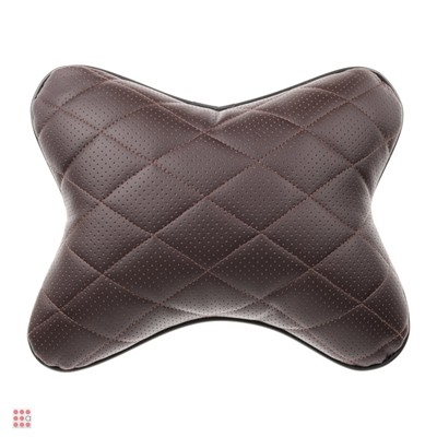Подушка-косточка на подголовник, искусственная кожа, эластичная лента, 30х24х13 см, коричневый