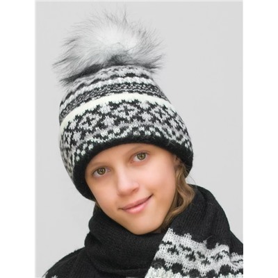 Комплект зимний для девочки шапка+шарф Ульяна (Цвет черный), размер 54-56, шерсть 70%