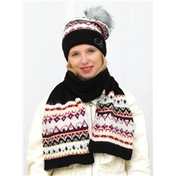 Комплект зимний женский шапка+шарф Арабель (Цвет черный), размер 54-56, шерсть 70%