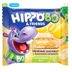 «HIPPO BONDI & FRIENDS», бисквитное пирожное с банановой начинкой, 32 г (упаковка 12 шт.) KDV