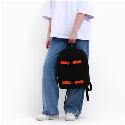 Рюкзак школьный текстильный с креплением для скейта, 38х29х11 см, 38 х см, цвет черный черный, отдел на молнии, цвет красный NAZAMOK