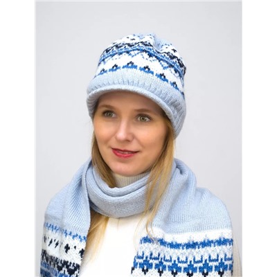 Комплект зимний женский шапка+шарф Милана (Цвет голубой), размер 54-56, шерсть 80%