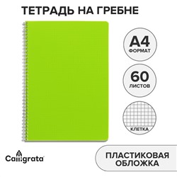 Тетрадь на гребне a4 60 листов в клетку calligrata зеленая, пластиковая обложка, блок офсет Calligrata