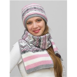 Комплект зимний женский шапка+шарф Альбина (Цвет светло-розовый), размер 56-58, шерсть 50%, мохер 30%
